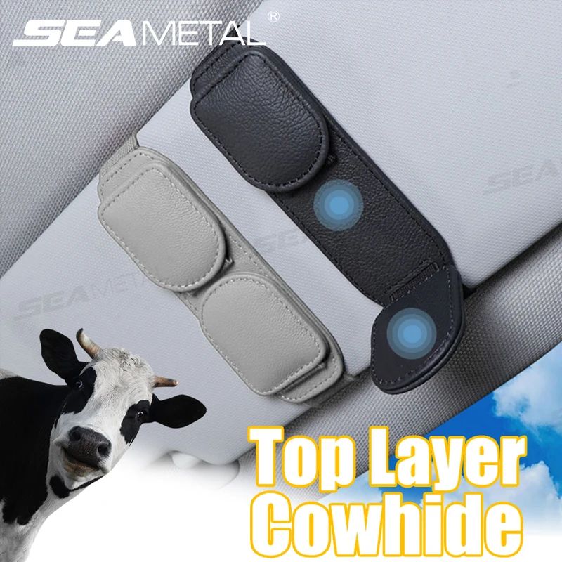Cowhide Dual-Clip Glasses Holder for Car
