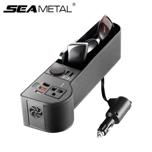 Car Seat Organizer with 12V/24V to 220V Inverter & 4-USB QC3.0 Fast Charging Ports