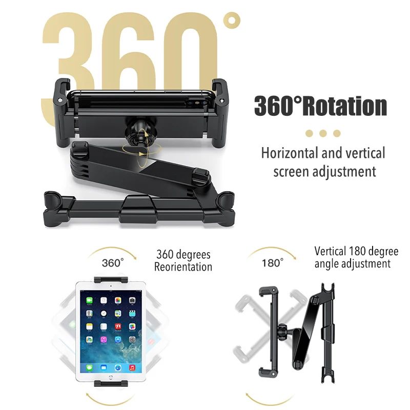 360° Rotating Car Headrest Tablet & Phone Holder