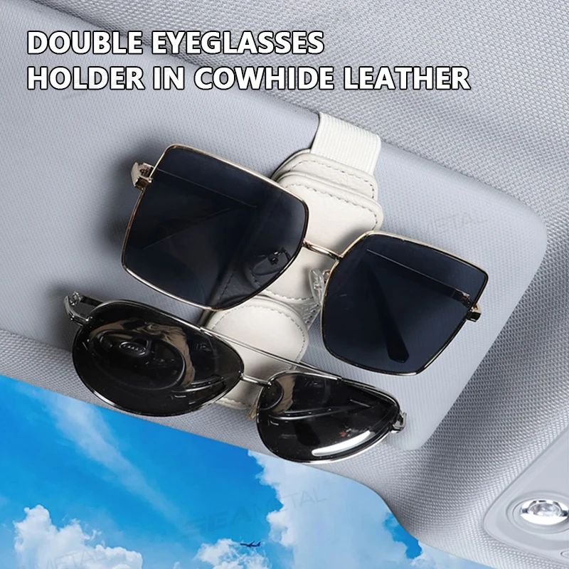 Cowhide Dual-Clip Glasses Holder for Car