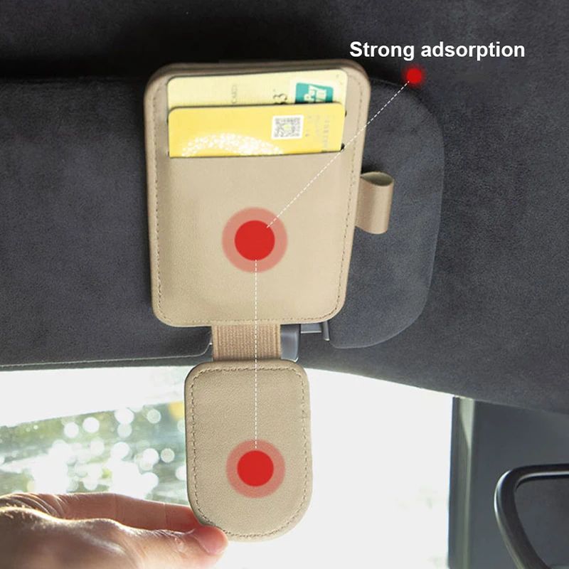 Magnetic PU Leather Sun Visor Glasses Holder
